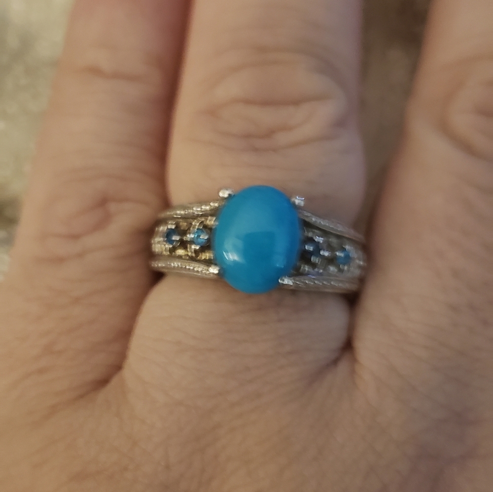 Size 9, Sleeping Beauty Turquoise & Neon Blue Apatite Ring, NWT